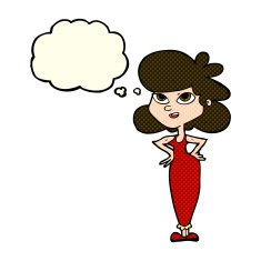 cartoon girl with hands on hips thought bubble N11