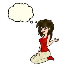 cartoon pretty girl waving with thought bubble N16