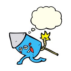 cartoon funny firework character with thought bubble N12