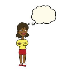 cartoon smug woman with thought bubble N13