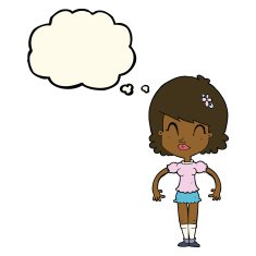 cartoon happy pretty woman with thought bubble N7