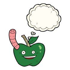 cartoon apple with worm thought bubble N24
