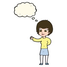 cartoon welcoming woman with thought bubble N8