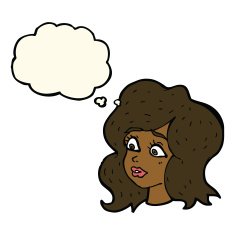 cartoon woman looking concerned with thought bubble N6