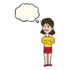 cartoon smug woman with thought bubble N14