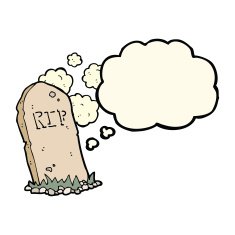 cartoon spooky grave with thought bubble N9