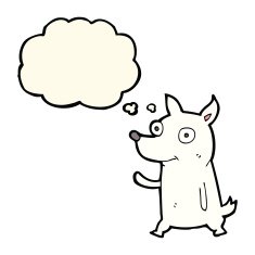 cartoon little dog waving with thought bubble N7