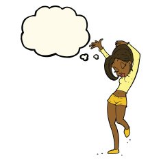 cartoon pretty woman dancing with thought bubble N13