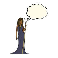 cartoon sorceress with thought bubble N7