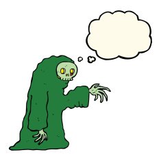 cartoon spooky halloween costume with thought bubble N12