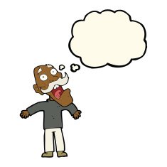 cartoon terrified old man with thought bubble N12