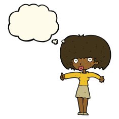 cartoon woman giving thumbs up symbol with thought bubble N39