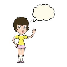 cartoon pretty girl waving with thought bubble N18