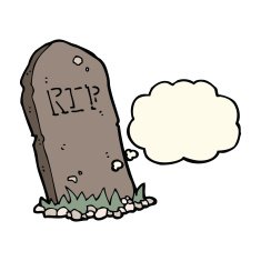 cartoon spooky grave with thought bubble N10