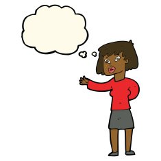 cartoon woman explaining with thought bubble N31