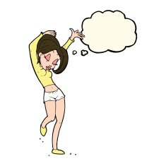 cartoon pretty woman dancing with thought bubble N15