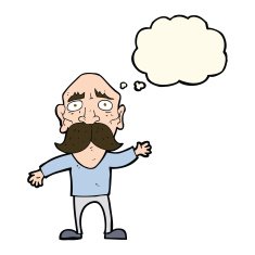 cartoon worried old man with thought bubble N13