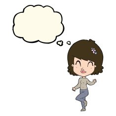 cartoon pretty woman dancing with thought bubble N16