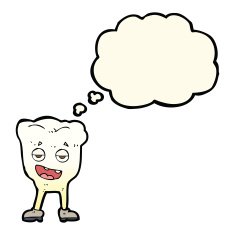 cartoon tooth looking smug with thought bubble N11