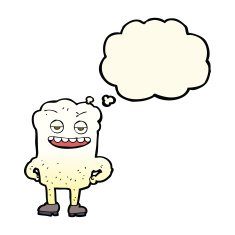 cartoon tooth looking smug with thought bubble N12