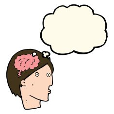 cartoon man with brain symbol thought bubble N14