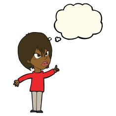 cartoon woman arguing with thought bubble N7