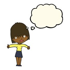 cartoon curious woman with thought bubble N30