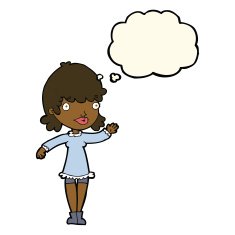 cartoon woman waving with thought bubble N208