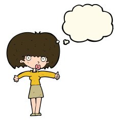 cartoon woman giving thumbs up symbol with thought bubble N40