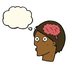 cartoon head with brain symbol thought bubble N25