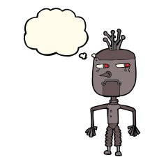 cartoon robot with thought bubble N97