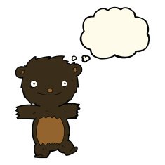 cartoon black bear cub with thought bubble N39