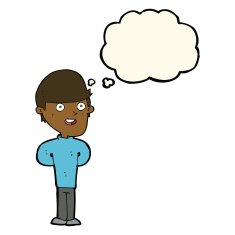 cartoon happy man with thought bubble N272