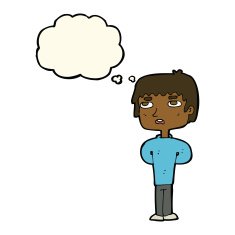 cartoon unhappy man with thought bubble N7