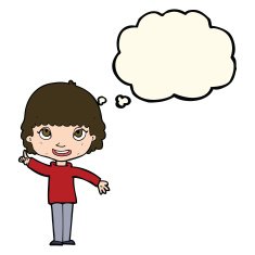 cartoon woman with idea thought bubble N152