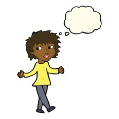 cartoon woman with no worries thought bubble N21