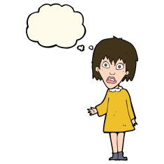 cartoon shocked woman with thought bubble N58