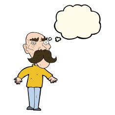 cartoon angry old man with thought bubble N86