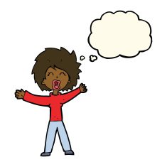 cartoon woman shouting with thought bubble N7
