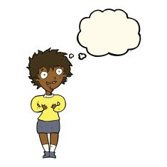 cartoon excited woman with thought bubble N83