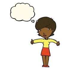 cartoon woman giving thumbs up symbol with thought bubble N41