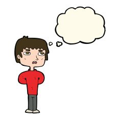 cartoon unhappy man with thought bubble N8