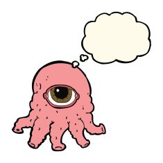 cartoon alien head with thought bubble N8