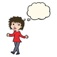 cartoon woman with no worries thought bubble N22
