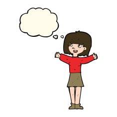 cartoon excited woman with thought bubble N85