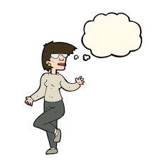 cartoon woman waving with thought bubble N213