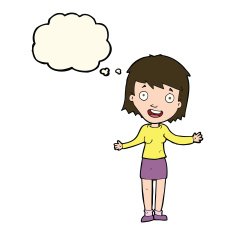 cartoon excited woman with thought bubble N87