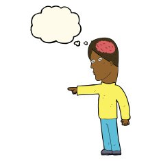 cartoon clever man pointing with thought bubble N7