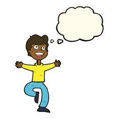cartoon excited boy with thought bubble N91