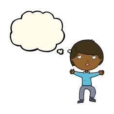 cartoon happy boy with thought bubble N139